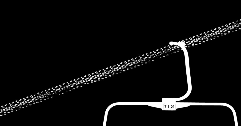 Artistic Black and White Image with Silhouette of Tire Tracks, Lifts and 7.1.21 Printed as Lift Number